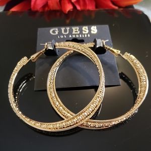 Guess Hoop Earrings, Gold Toned.
